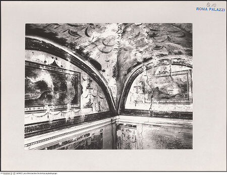 Vorderseite von Musei Vaticani [https://www.deutsche-digitale-bibliothek.de/content/lizenzen/rv-ez/] Fresken an Wand und Decke des Appartamento SalviatiGroteskendekoration - Gewölbeecke, bh589221_recto. Foto.