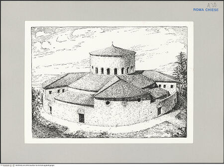 Vorderseite von unbekannt [https://www.deutsche-digitale-bibliothek.de/content/lizenzen/rv-ez/] Santo Stefano Rotondo - Außenansicht, Rekonstruktion (Zeichnung: I. Gismondi; 1931), bh589240_recto. Foto.