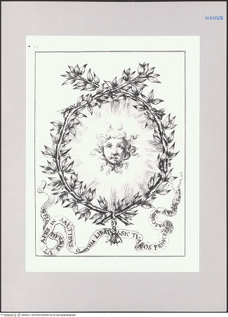 Vorderseite von Biblioteca Apostolica Vaticana [https://www.deutsche-digitale-bibliothek.de/content/lizenzen/rv-ez/] Impresenbuch für Papst Urban VIII.Frontispiz mit Sonne und Lorbeerkranz - , bh589327_recto. Foto.