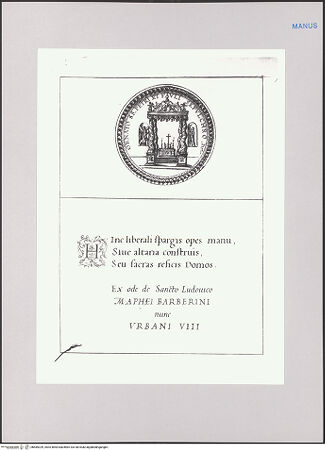 Vorderseite von Biblioteca Apostolica Vaticana [https://www.deutsche-digitale-bibliothek.de/content/lizenzen/rv-ez/] Impresenbuch für Papst Urban VIII.Imprese mit dem Baldachin von Sankt Peter - , bh589329_recto. Foto.