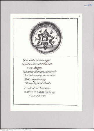 Vorderseite von Biblioteca Apostolica Vaticana [https://www.deutsche-digitale-bibliothek.de/content/lizenzen/rv-ez/] Impresenbuch für Papst Urban VIII.Imprese mit dem befestigten Castel Sant'Angelo - , bh589334_recto. Foto.