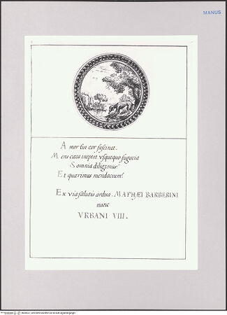 Vorderseite von Biblioteca Apostolica Vaticana [https://www.deutsche-digitale-bibliothek.de/content/lizenzen/rv-ez/] Impresenbuch für Papst Urban VIII.Imprese mit der Allegorie des gierigen Hundes - , bh589337_recto. Foto.