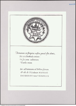 Vorderseite von Biblioteca Apostolica Vaticana [https://www.deutsche-digitale-bibliothek.de/content/lizenzen/rv-ez/] Impresenbuch für Papst Urban VIII.Imprese mit dem Forte Urbano und Urban VIII. - , bh589339_recto. Foto.