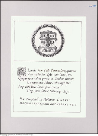 Vorderseite von Biblioteca Apostolica Vaticana [https://www.deutsche-digitale-bibliothek.de/content/lizenzen/rv-ez/] Impresenbuch für Papst Urban VIII.Imprese mit dem Kornspeicher bei Santa Maria degli Angeli - , bh589341_recto. Foto.