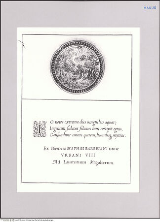 Vorderseite von Biblioteca Apostolica Vaticana [https://www.deutsche-digitale-bibliothek.de/content/lizenzen/rv-ez/] Impresenbuch für Papst Urban VIII.Imprese mit einem Waldbrand - , bh589346_recto. Foto.