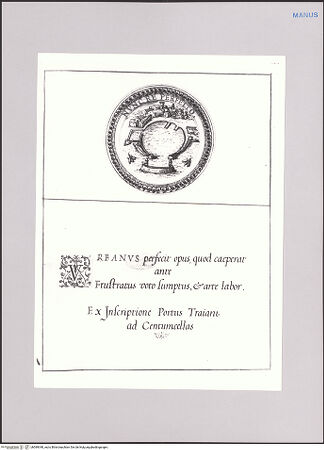 Vorderseite von Biblioteca Apostolica Vaticana [https://www.deutsche-digitale-bibliothek.de/content/lizenzen/rv-ez/] Impresenbuch für Papst Urban VIII.Imprese mit dem Hafen von Civitavecchia - , bh589348_recto. Foto.