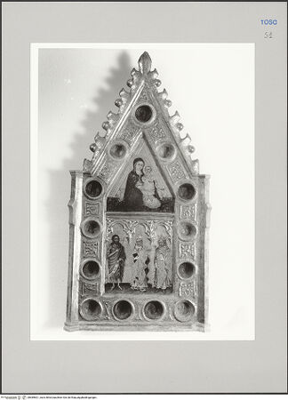 Vorderseite von Sigismondi, Roberto [https://rightsstatements.org/page/CNE/1.0/] Reliquiar: Madonna dell'Umiltà, Johannes der Täufer, Biagio, Ludwig von Toulouse oder heiliger Sigismund - Gesamtansicht, bh589601_recto. Foto: Sigismondi, Roberto.