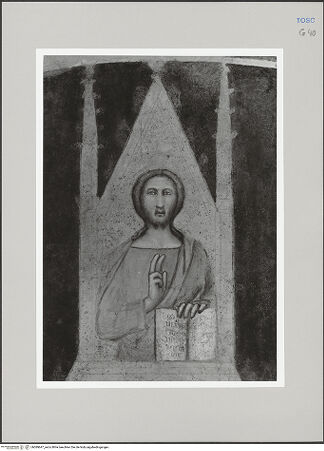 Vorderseite von Sigismondi, Roberto [https://rightsstatements.org/page/CNE/1.0/] Madonna umgeben von Heiligen - Giebelzone Zentrum, Detail: Christus, bh589647_recto. Foto: Sigismondi, Roberto.