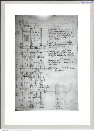 Vorderseite von Sopr BAS FI [http://creativecommons.org/publicdomain/mark/1.0/] Rom, Kolosseum, Aufriss zweier Achsen; Profilansicht des Treppenaufgangs; detaillierte Maßangaben - , bh589673_recto. Foto.