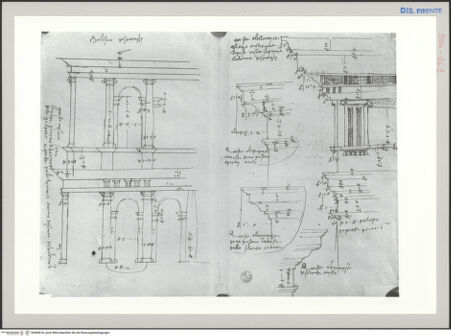 Vorderseite von Sopr BAS FI [http://creativecommons.org/publicdomain/mark/1.0/] Rom, Marcellustheater, Aufrisse der Gebälke mit Maßangaben - , bh589676_recto. Foto.