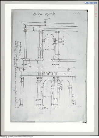 Vorderseite von Sopr BAS FI [http://creativecommons.org/publicdomain/mark/1.0/] Rom, Marcellustheater, Aufriss mit Maßangaben - , bh589677_recto. Foto.