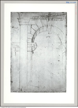 Vorderseite von Sopr BAS FI [https://www.deutsche-digitale-bibliothek.de/content/lizenzen/rv-ez/] Rom, Kolosseum, zweite Ordnung, perspektivische Skizze eines Bogens von der Innenseite - , bh589696_recto. Foto.