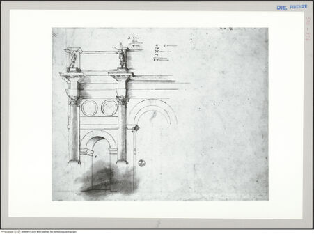 Vorderseite von Sopr BAS FI [http://creativecommons.org/publicdomain/mark/1.0/] Rom, Konstantinsbogen, schematischer Aufriss der linken Seite in perspektivischer Ansicht - , bh589697_recto. Foto.