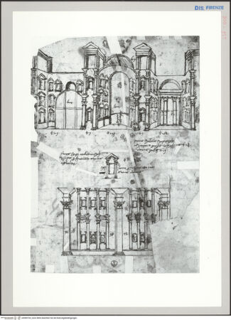 Vorderseite von Sopr BAS FI [http://creativecommons.org/publicdomain/mark/1.0/] Rom, Diokletiansthermen, Aufriss - , bh589703_recto. Foto.