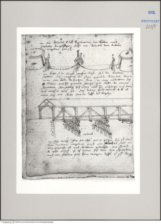 Vorderseite von Württembergische Landesbibliothek Stuttgart [https://www.deutsche-digitale-bibliothek.de/content/lizenzen/rv-ez/] Reiseaufzeichnungen"Raiss in Itaia"Trient: Sperrkette und Holzbrücke über die Etsch - , bh589743_recto. Foto.