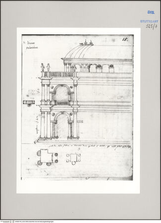 Vorderseite von Württembergische Landesbibliothek Stuttgart [https://www.deutsche-digitale-bibliothek.de/content/lizenzen/rv-ez/] Reiseaufzeichnungen"Raiss in Itaia"Vicenza: Basilica, Aufriss - , bh589745_recto. Foto.