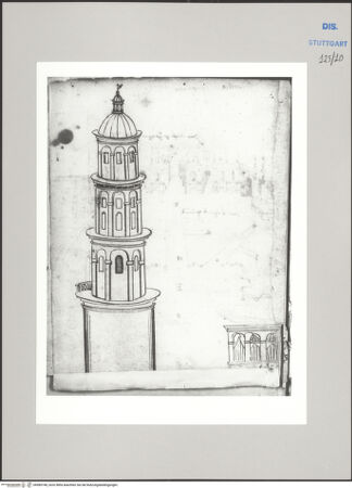 Vorderseite von Württembergische Landesbibliothek Stuttgart [https://www.deutsche-digitale-bibliothek.de/content/lizenzen/rv-ez/] Reiseaufzeichnungen"Raiss in Itaia"Vicenza: Torre di Piazza? - , bh589748_recto. Foto.