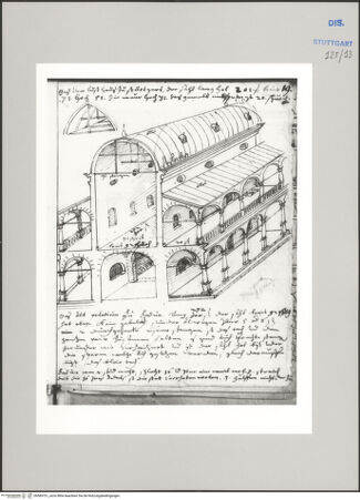 Vorderseite von Württembergische Landesbibliothek Stuttgart [https://www.deutsche-digitale-bibliothek.de/content/lizenzen/rv-ez/] Reiseaufzeichnungen"Raiss in Itaia"Padua: Palazzo della Ragione, perspektivischer Querschnitt - , bh589751_recto. Foto.