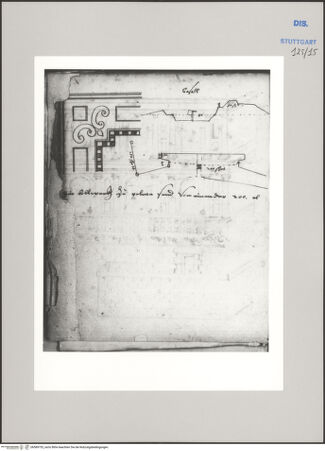 Vorderseite von Württembergische Landesbibliothek Stuttgart [https://www.deutsche-digitale-bibliothek.de/content/lizenzen/rv-ez/] Reiseaufzeichnungen"Raiss in Itaia"Padua: Decke; Casale Monferrato: Schnitt durch Befestigungsbauten - , bh589753_recto. Foto.