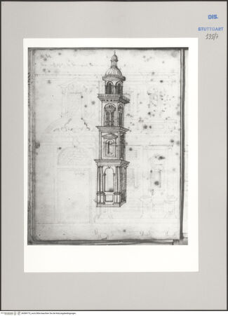 Vorderseite von Württembergische Landesbibliothek Stuttgart [https://www.deutsche-digitale-bibliothek.de/content/lizenzen/rv-ez/] Reiseaufzeichnungen"Raiss in Itaia"Mantua: Campanile von Santa Barbara - , bh589775_recto. Foto.