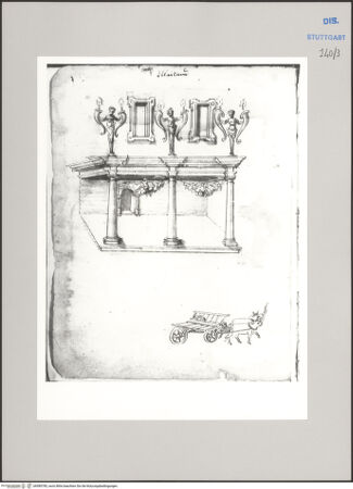 Vorderseite von Württembergische Landesbibliothek Stuttgart [https://www.deutsche-digitale-bibliothek.de/content/lizenzen/rv-ez/] ReiseaufzeichnungenTagebuch der Romreise ("Zwaite Raise")Mailand: Salone Margherita im zweiten Innenhof des Palazzo Reale, perspektivische Ansicht; Fuhrwerk - , bh589785_recto. Foto.