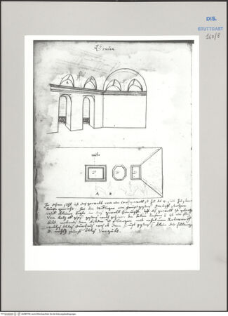 Vorderseite von Württembergische Landesbibliothek Stuttgart [https://www.deutsche-digitale-bibliothek.de/content/lizenzen/rv-ez/] ReiseaufzeichnungenTagebuch der Romreise ("Zwaite Raise")Genua: Palazzo Doria Pamphilj, Decke und Südwand der Galleria degli Eroi (?) - , bh589790_recto. Foto.