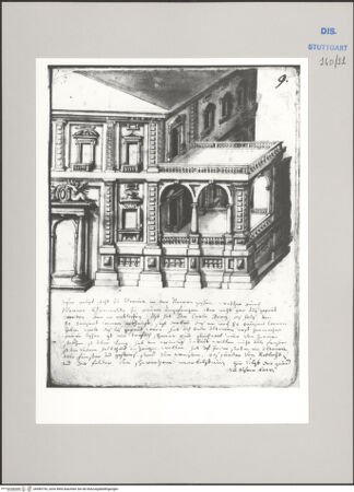 Vorderseite von Württembergische Landesbibliothek Stuttgart [https://www.deutsche-digitale-bibliothek.de/content/lizenzen/rv-ez/] ReiseaufzeichnungenTagebuch der Romreise ("Zwaite Raise")Genua: Palazzo Doria Tursi, perspektivische Ansicht der Südostecke - , bh589793_recto. Foto.