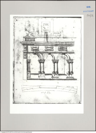 Vorderseite von Württembergische Landesbibliothek Stuttgart [https://www.deutsche-digitale-bibliothek.de/content/lizenzen/rv-ez/] ReiseaufzeichnungenTagebuch der Romreise ("Zwaite Raise")Genua: Loggia dei Mercanti, perspektivische Ansicht der Südfassade; Palazzo Doria Tursi, Grundriss - , bh589796_recto. Foto.