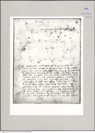 Vorderseite von Württembergische Landesbibliothek Stuttgart [https://www.deutsche-digitale-bibliothek.de/content/lizenzen/rv-ez/] ReiseaufzeichnungenTagebuch der Romreise ("Zwaite Raise")Genua: Wasserkunst in einem Palast Grimaldi, Grundriss - , bh589798_recto. Foto.