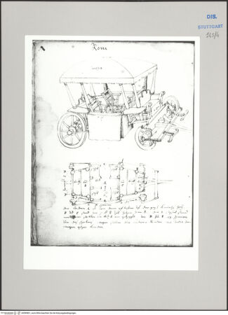 Vorderseite von Württembergische Landesbibliothek Stuttgart [https://www.deutsche-digitale-bibliothek.de/content/lizenzen/rv-ez/] ReiseaufzeichnungenTagebuch der Romreise ("Zwaite Raise")Rom: Ansicht und Grundriss einer Kutsche - , bh589801_recto. Foto.