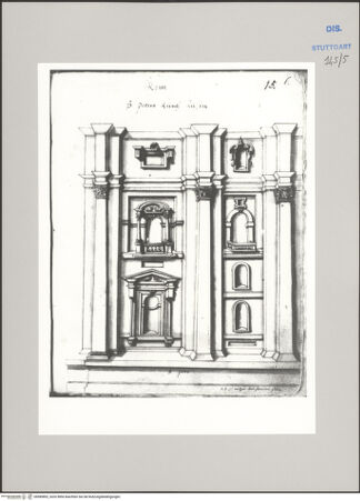 Vorderseite von Württembergische Landesbibliothek Stuttgart [https://www.deutsche-digitale-bibliothek.de/content/lizenzen/rv-ez/] ReiseaufzeichnungenTagebuch der Romreise ("Zwaite Raise")Rom: San Pietro in Vaticano, Aufriss der Chorseite - , bh589802_recto. Foto.