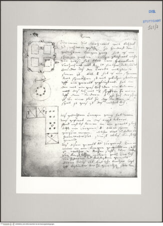 Vorderseite von Württembergische Landesbibliothek Stuttgart [https://www.deutsche-digitale-bibliothek.de/content/lizenzen/rv-ez/] ReiseaufzeichnungenTagebuch der Romreise ("Zwaite Raise")Rom/ Vatikan: Unterer Belvederehof, Salone Sistino und Rotunde, Grundrisse - , bh589804_recto. Foto.