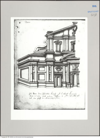 Vorderseite von Württembergische Landesbibliothek Stuttgart [https://www.deutsche-digitale-bibliothek.de/content/lizenzen/rv-ez/] ReiseaufzeichnungenTagebuch der Romreise ("Zwaite Raise")Rom: Il Gesù, perspektivische Ansicht der Fassade - , bh589805_recto. Foto.