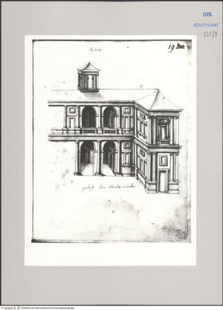 Vorderseite von Württembergische Landesbibliothek Stuttgart [https://www.deutsche-digitale-bibliothek.de/content/lizenzen/rv-ez/] ReiseaufzeichnungenTagebuch der Romreise ("Zwaite Raise")Rom: Palazzo del Quirinale, perspektivische Ansicht der Hoffassade - , bh589806_recto. Foto.