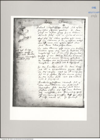 Vorderseite von Württembergische Landesbibliothek Stuttgart [https://www.deutsche-digitale-bibliothek.de/content/lizenzen/rv-ez/] ReiseaufzeichnungenTagebuch der Romreise ("Zwaite Raise")Rom: Brunnen im Garten der Villa Mattei - , bh589813_recto. Foto.