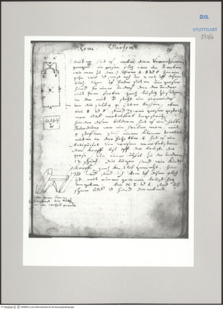 Vorderseite von Württembergische Landesbibliothek Stuttgart [https://www.deutsche-digitale-bibliothek.de/content/lizenzen/rv-ez/] ReiseaufzeichnungenTagebuch der Romreise ("Zwaite Raise")Rom: Garten der Villa Mattei, Teilgrundriss und Architekturdetail - , bh589816_recto. Foto.