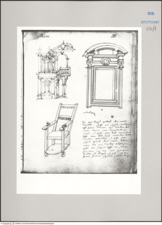 Vorderseite von Württembergische Landesbibliothek Stuttgart [https://www.deutsche-digitale-bibliothek.de/content/lizenzen/rv-ez/] ReiseaufzeichnungenTagebuch der Romreise ("Zwaite Raise")Rom: Fassade der Villa Altemps; römisches Fenster und päpstlicher Sessel im Quirinalspalast - , bh589819_recto. Foto.