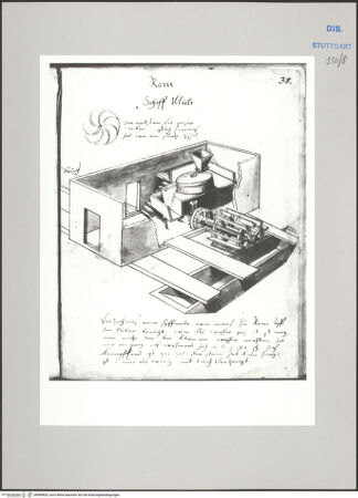 Vorderseite von Württembergische Landesbibliothek Stuttgart [https://www.deutsche-digitale-bibliothek.de/content/lizenzen/rv-ez/] ReiseaufzeichnungenTagebuch der Romreise ("Zwaite Raise")Rom: Schiffsmühle auf dem Tiber - , bh589820_recto. Foto.