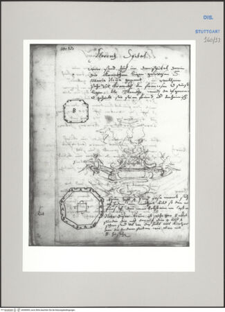 Vorderseite von Württembergische Landesbibliothek Stuttgart [https://www.deutsche-digitale-bibliothek.de/content/lizenzen/rv-ez/] ReiseaufzeichnungenTagebuch der Romreise ("Zwaite Raise")Florenz: Neptunbrunnen, Ansicht und Grundriss - , bh589855_recto. Foto.