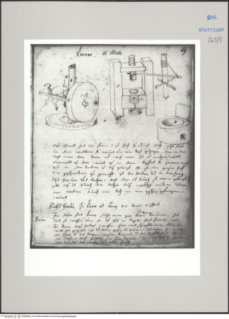 Vorderseite von Württembergische Landesbibliothek Stuttgart [https://www.deutsche-digitale-bibliothek.de/content/lizenzen/rv-ez/] ReiseaufzeichnungenTagebuch der Romreise ("Zwaite Raise")Ferrara: Ölmühle; Details von Mahlstein, Presse und Kessel - , bh589862_recto. Foto.