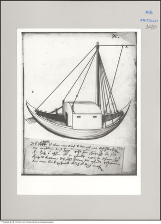 Vorderseite von Württembergische Landesbibliothek Stuttgart [https://www.deutsche-digitale-bibliothek.de/content/lizenzen/rv-ez/] ReiseaufzeichnungenTagebuch der Romreise ("Zwaite Raise")Mantua: Lastschiff des Herzogs - , bh589867_recto. Foto.