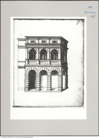 Vorderseite von Württembergische Landesbibliothek Stuttgart [https://www.deutsche-digitale-bibliothek.de/content/lizenzen/rv-ez/] Reiseaufzeichnungen"Etliche Gebey, die Ich Heinrich Schickhardt zu Itallien verzaichnet hab, die mier lieb send"Vicenza: Palazzo Thiene, Hoffassade - , bh589874_recto. Foto.