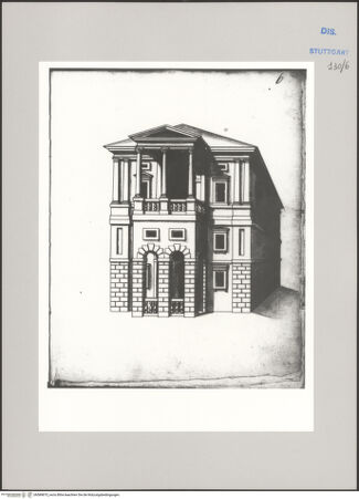 Vorderseite von Württembergische Landesbibliothek Stuttgart [https://www.deutsche-digitale-bibliothek.de/content/lizenzen/rv-ez/] Reiseaufzeichnungen"Etliche Gebey, die Ich Heinrich Schickhardt zu Itallien verzaichnet hab, die mier lieb send"Vicenza: Palazzo oder Villa suburbana - , bh589875_recto. Foto.