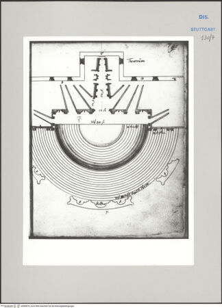Vorderseite von Württembergische Landesbibliothek Stuttgart [https://www.deutsche-digitale-bibliothek.de/content/lizenzen/rv-ez/] Reiseaufzeichnungen"Etliche Gebey, die Ich Heinrich Schickhardt zu Itallien verzaichnet hab, die mier lieb send"Vicenza: Teatro Olimpico, Grundriss - , bh589876_recto. Foto.
