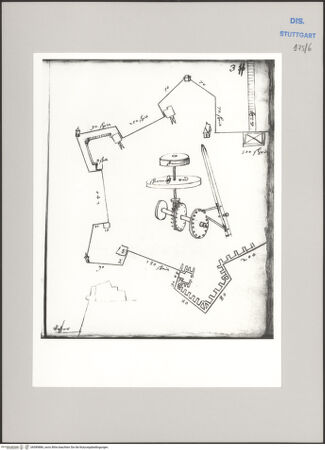 Vorderseite von Württembergische Landesbibliothek Stuttgart [https://www.deutsche-digitale-bibliothek.de/content/lizenzen/rv-ez/] ReiseaufzeichnungenBand DMantua: Cittadella di Porto, Grundriss; Töpferscheibe - , bh589886_recto. Foto.