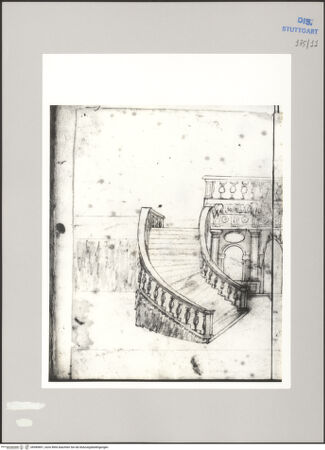 Vorderseite von Württembergische Landesbibliothek Stuttgart [https://www.deutsche-digitale-bibliothek.de/content/lizenzen/rv-ez/] ReiseaufzeichnungenBand DPratolino di Vaglia: Park der Villa Medici-Demidoff, Villa Medici, Außentreppe, Ansicht - , bh589891_recto. Foto.