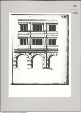 Vorderseite von Württembergische Landesbibliothek Stuttgart [https://www.deutsche-digitale-bibliothek.de/content/lizenzen/rv-ez/] ReiseaufzeichnungenBand DStraßburg: Neuer Bau, Fassade mit Arkaden - , bh589898_recto. Foto.