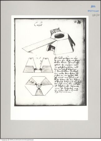 Vorderseite von Württembergische Landesbibliothek Stuttgart [https://www.deutsche-digitale-bibliothek.de/content/lizenzen/rv-ez/] ReiseaufzeichnungenBand DKassel: Schmelzofen; Ansicht, Querschnitt und Grundriss - , bh589902_recto. Foto.