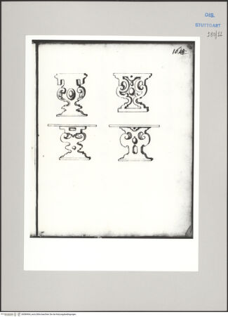 Vorderseite von Württembergische Landesbibliothek Stuttgart [https://www.deutsche-digitale-bibliothek.de/content/lizenzen/rv-ez/] ReiseaufzeichnungenBand DVarianten verzierter Möbelfüße (eines Schemels?) - , bh589904_recto. Foto.