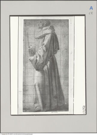 Vorderseite von Nationalmuseum Stockholm [https://rightsstatements.org/page/CNE/1.0/] Studie zu einem Ordensheiligen mit einem Palmzweig in der linken und einem Buch in der rechten Hand - , bh589921_recto. Foto.